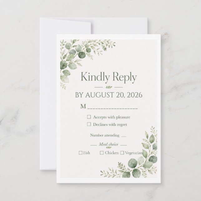 Personalised Sage Eucalyptus RSVP Card (Front)