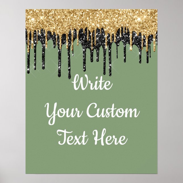 Personalised Sage Gold Glitter Birthday Photo Prop Poster (Front)