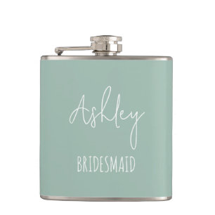 Personalised Sage Green Best Bridesmaid Gifts Hip Flask