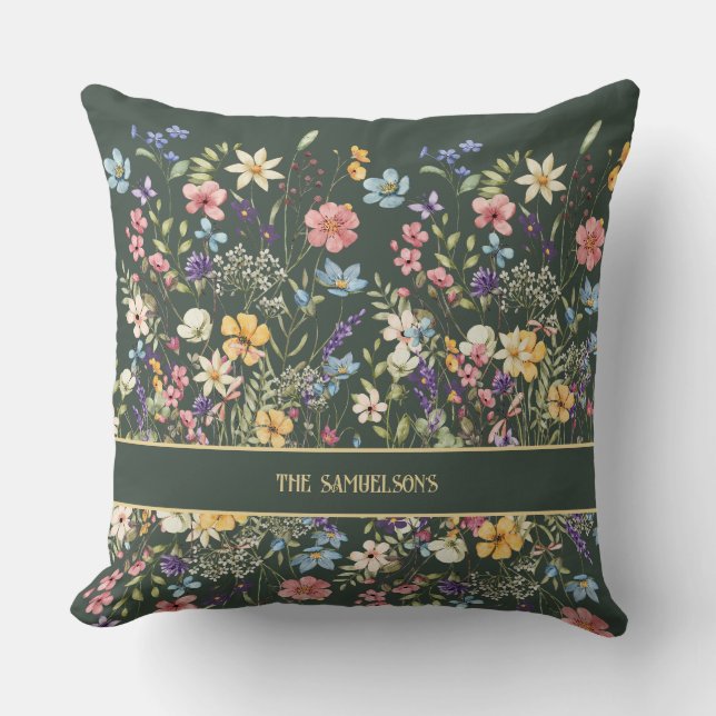Personalised Sage Green Botanical  Cushion (Front)