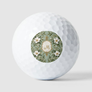 Personalised Sage Green Botanical Floral Monogram  Golf Balls
