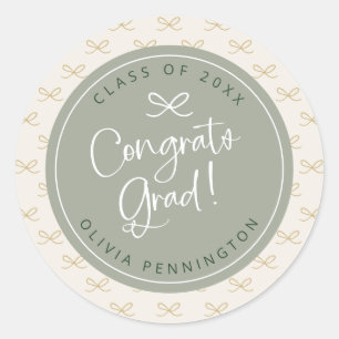 Personalised Sage Green Bow Girly Classic Round Sticker