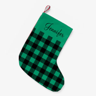 Personalised Sage Green Checks  Small Christmas Stocking