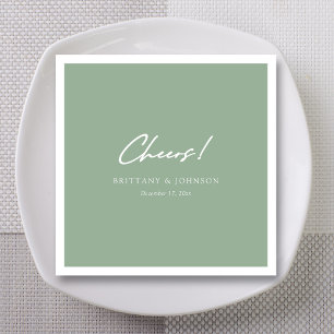 Personalised Sage Green "Cheers" Script Wedding Napkin