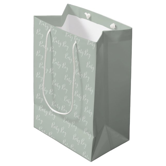 Personalised Sage Green Elegant Baby Boy Medium Gift Bag (Front Angled)