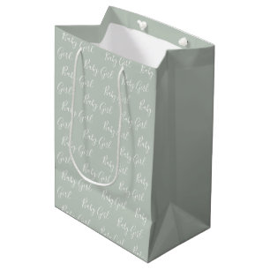 Personalised Sage Green Elegant Baby Girl Medium Gift Bag