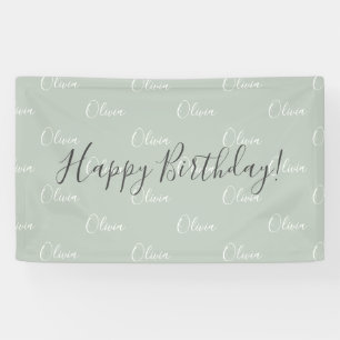 Personalised Sage Green Elegant Name Birthday Banner
