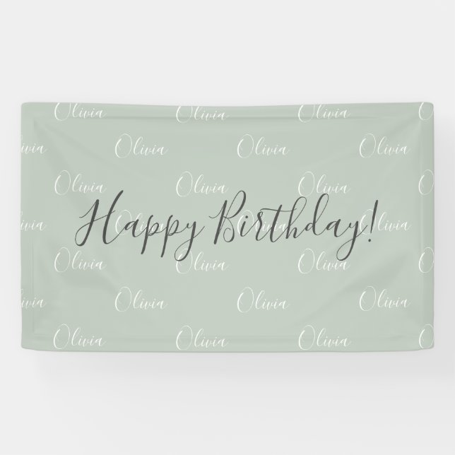 Personalised Sage Green Elegant Name Birthday Banner (Horizontal)