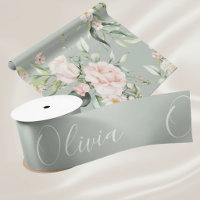 Personalised Sage Green Elegant Name Satin Ribbon