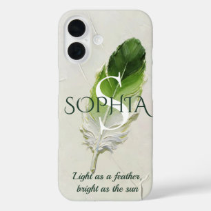 Personalised Sage Green Feather Initial iPhone 16 Case