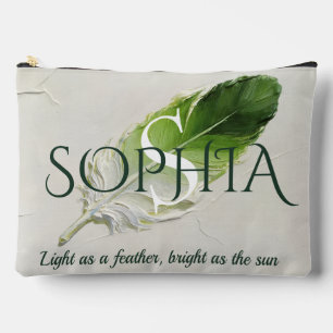 Personalised Sage Green Feather Monogram Accessory Pouch