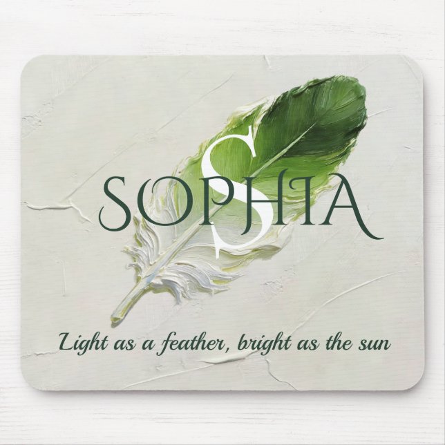 Personalised Sage Green Feather Office Desk Mouse Mat (Front)