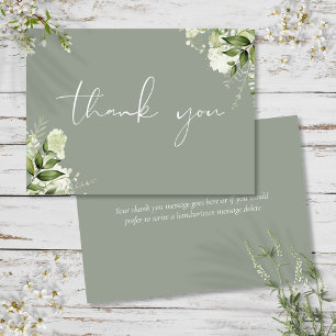 Personalised Sage Green Floral Elegant Script Thank You Card