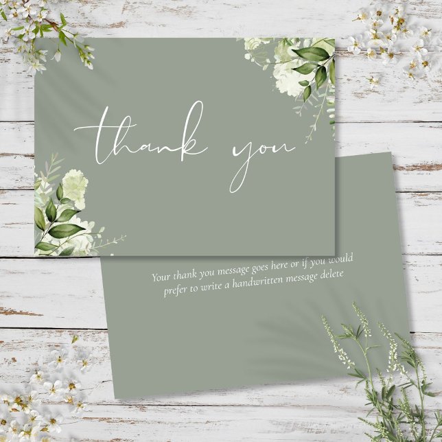 Personalised Sage Green Floral Elegant Script Thank You Card (Personalized Sage Green Floral Elegant Script Thank You Card)