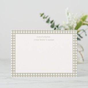 Personalised Sage Green Gingham Baby Nursery Card
