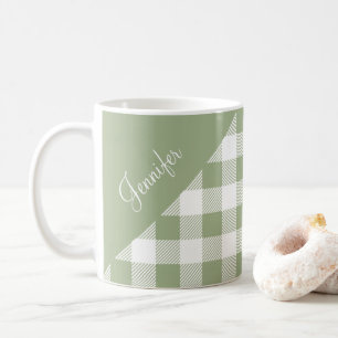 Personalised Sage Green Gingham Coffee Mug