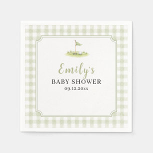 Personalised Sage Green Gingham Golf Baby Shower Napkin