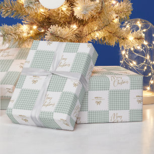 Personalised Sage Green Gingham Merry Christmas Wrapping Paper
