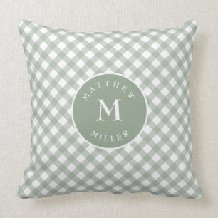 Personalised sage green gingham pillow for nursery