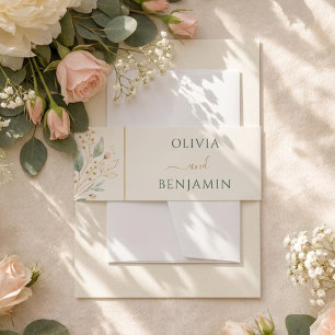 Personalised Sage Green Gold Botanical Wedding Invitation Belly Band