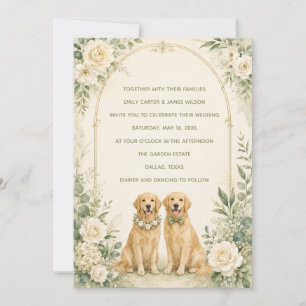 Personalised Sage Green Golden Retriever Wedding I Invitation