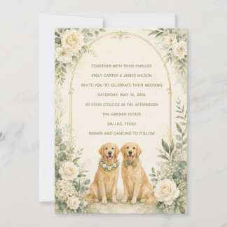 Personalised Sage Green Golden Retriever Wedding I Invitation