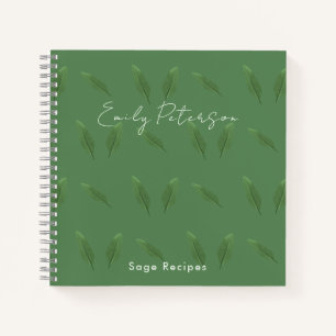 Personalised Sage Green Leaves Pattern Cook Recipe Notebook