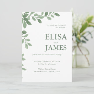 Personalised Sage Green Minimal Botanical Wedding  Invitation
