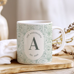 Personalised Sage Green Monogram Elegant Art Deco Coffee Mug