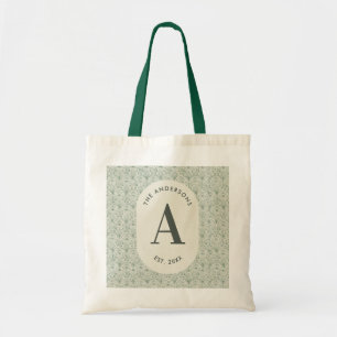 Personalised Sage Green Monogram Elegant Art Deco Tote Bag