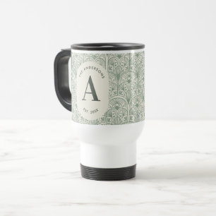 Personalised Sage Green Monogram Elegant Art Deco Travel Mug