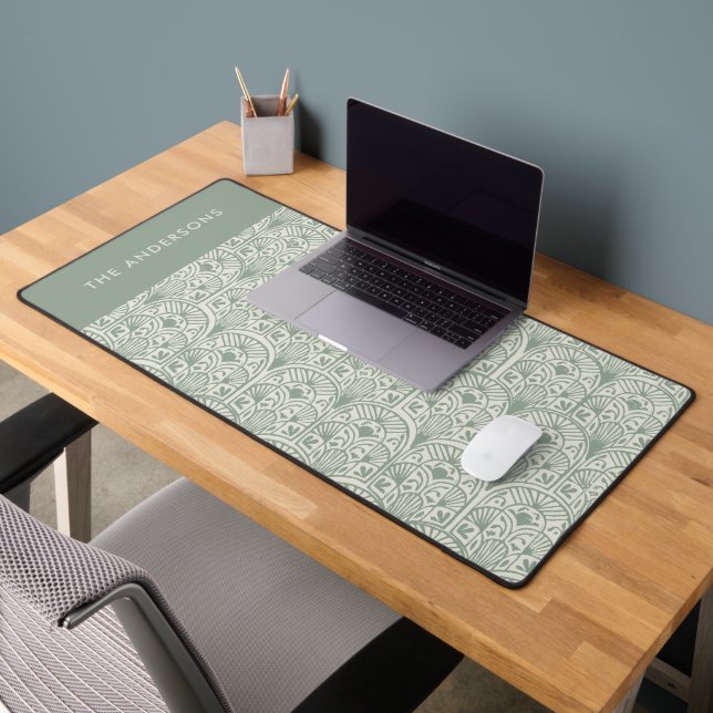 Personalised Sage Green Monogram Elegant Family Desk Mat (Office 2)