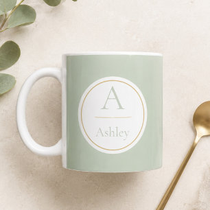 Personalised Sage Green Monogram Name Elegant Coffee Mug
