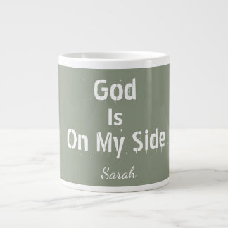 Personalised Sage Green Name God Is On My Side Tea Large Coffee Mug