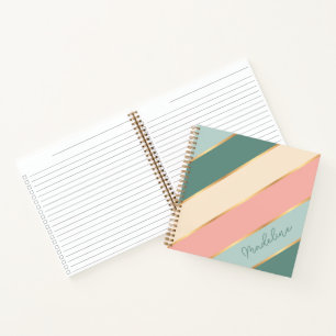 Personalised Sage Green Pastel Pink Gold Stripe Notebook