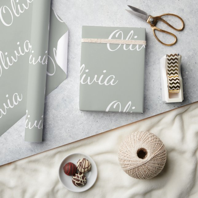 Personalised Sage Green Pastel Script Name  Wrapping Paper (Crafts)