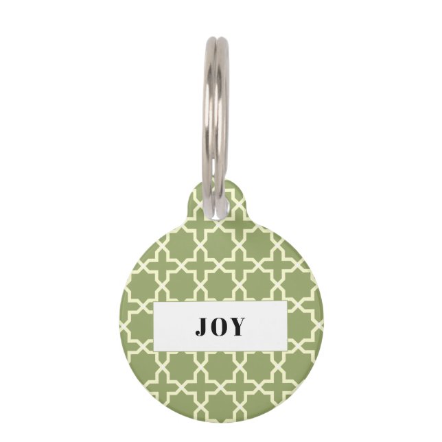 Personalised Sage Green Pattern Pile Pet Tag (Front)