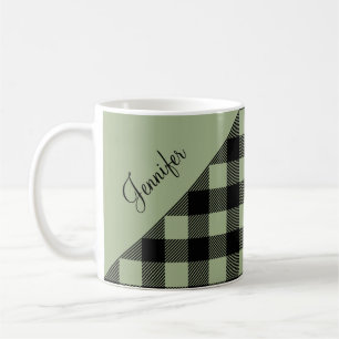 Personalised Sage Green Plaid Coffee Mug