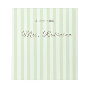 Personalised Sage Green Striped   Custom Name  Notepad