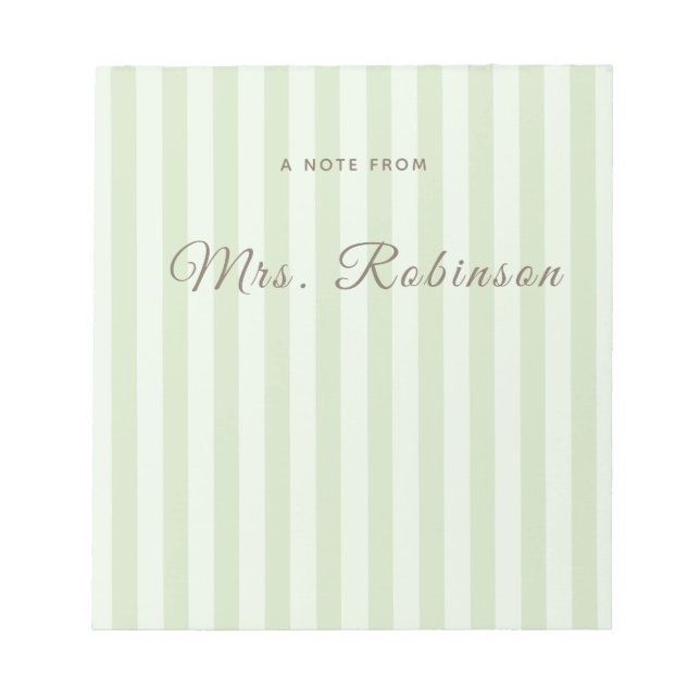 Personalised Sage Green Striped | Custom Name  Notepad (Front)