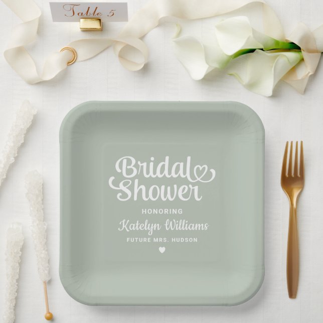 Personalised Sage Green Wedding Bridal Shower Paper Plate (Wedding)