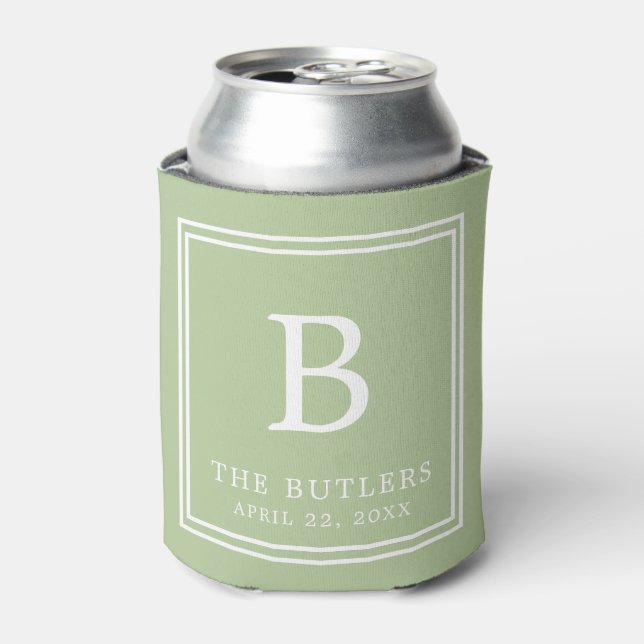 Personalised Sage Green Wedding Can Cooler (Can Front)