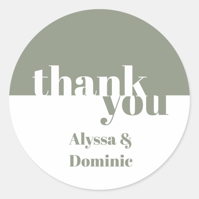 Personalised Sage Green  Wedding  Thank You Classic Round Sticker (Front)