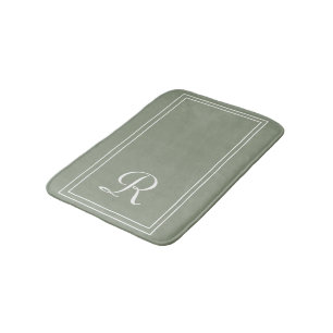 Personalised Sage Green White Striped Monogram  Bath Mat