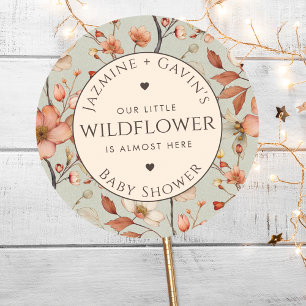 Personalised Sage Green Wildflower Baby Shower Classic Round Sticker
