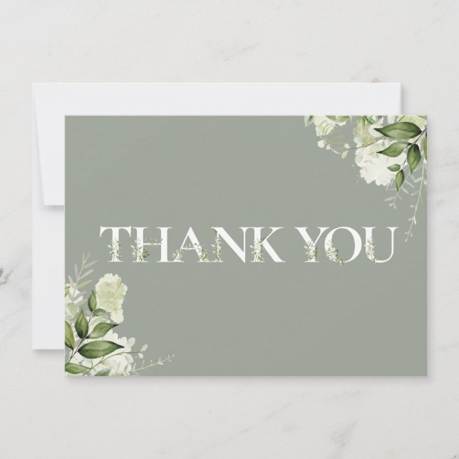 Personalised Sage Greenery Floral Typography Thank You Card (Front)