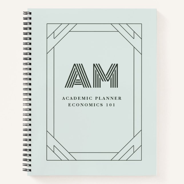Personalised Sage Mint Custom Monogram High School Notebook (Front)