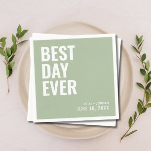 Personalised Sage Modern Best Day Ever Wedding Napkin