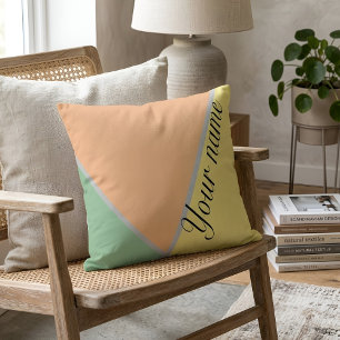 Personalised Sage & Peach Colour Block Minimalist Cushion