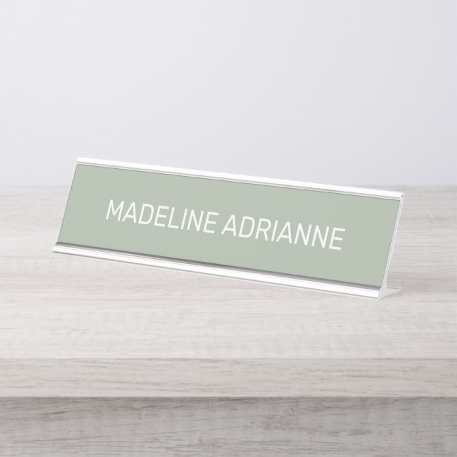 Personalised Sage & White Modern Desk Name Plate (Front)